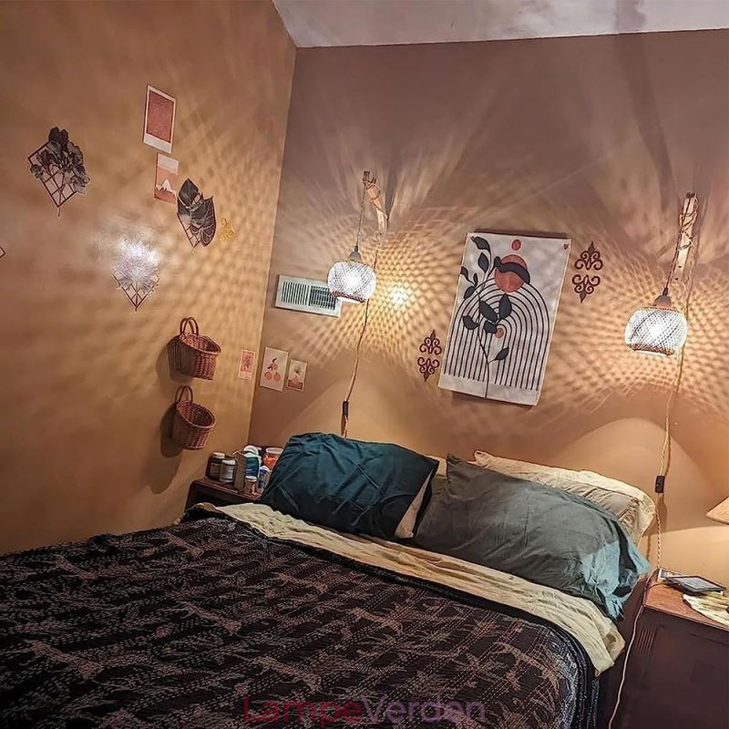 Bambus Væglampe American Pastoral Retro Hamp Rope Væglampe med stik