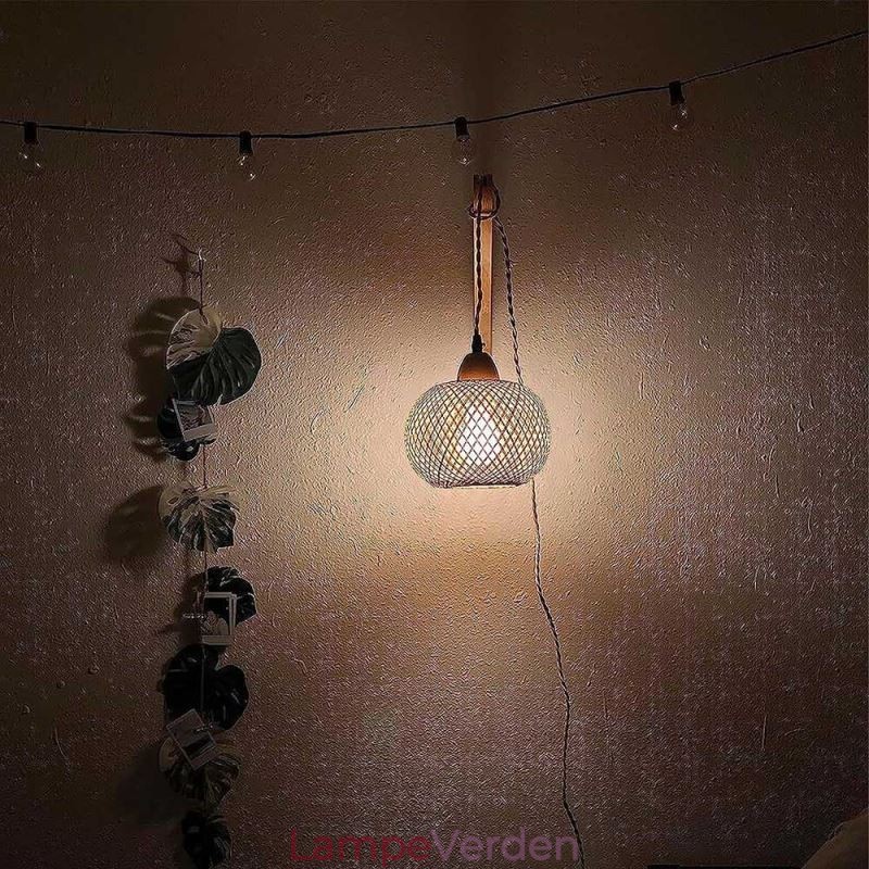 Bambus Væglampe American Pastoral Retro Hamp Rope Væglampe med stik