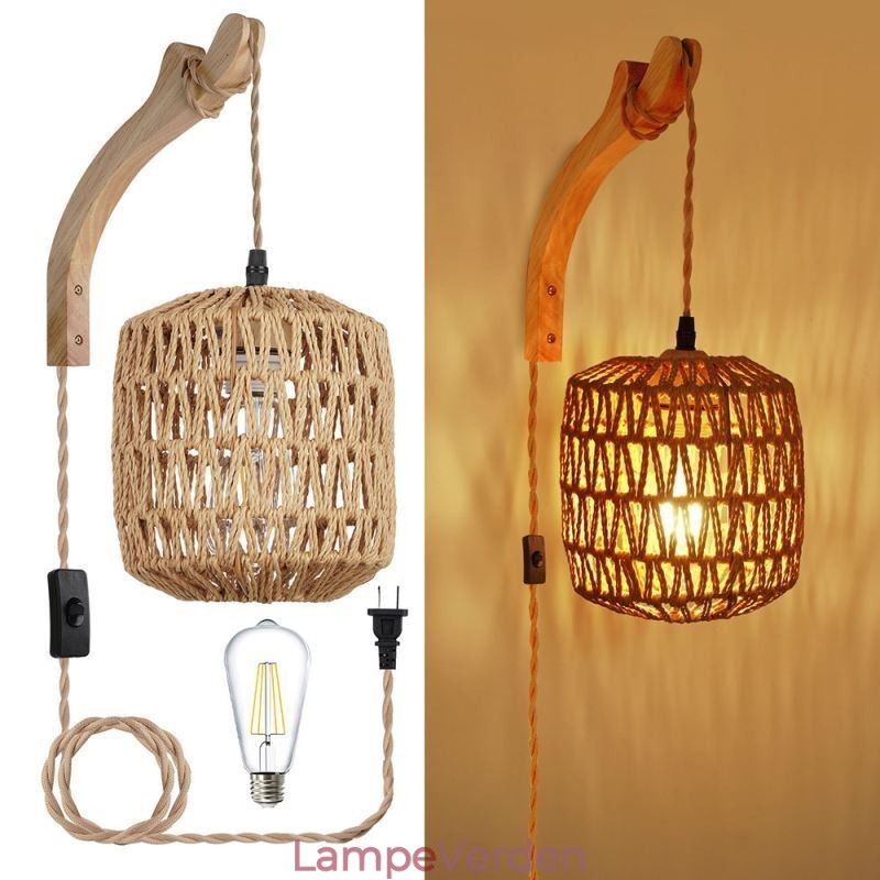 American Retro Wall Sconce 3M Hamp Rope Hanging Line Paper Rope Woven Lampeskærm
