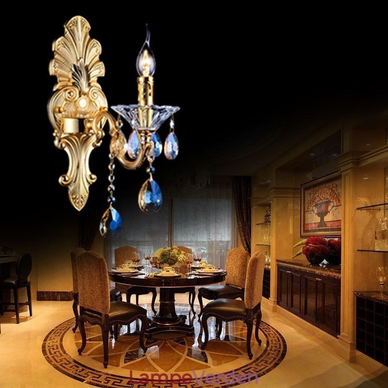 Europæisk væglampe Luksuriøs væglampe Krystaldråbedekorationslampe Sengelampe