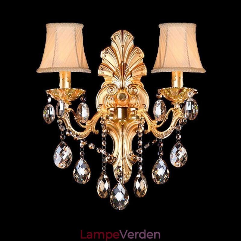 Europæisk væglampe Golden Petal Wall Sconce Exquisite Crystal Drops Light Bedside Lighting