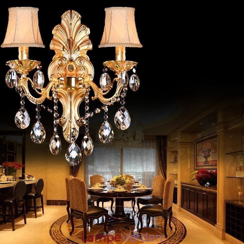 Europæisk væglampe Golden Petal Wall Sconce Exquisite Crystal Drops Light Bedside Lighting