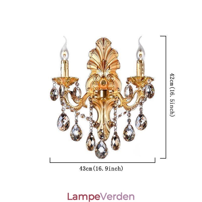 Europæisk væglampe Golden Petal Wall Sconce Exquisite Crystal Drops Light Bedside Lighting