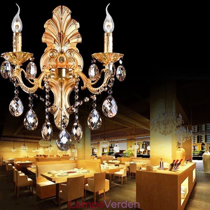 Europæisk væglampe Golden Petal Wall Sconce Exquisite Crystal Drops Light Bedside Lighting