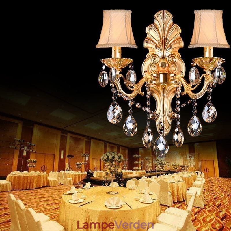 Europæisk væglampe Golden Petal Wall Sconce Exquisite Crystal Drops Light Bedside Lighting