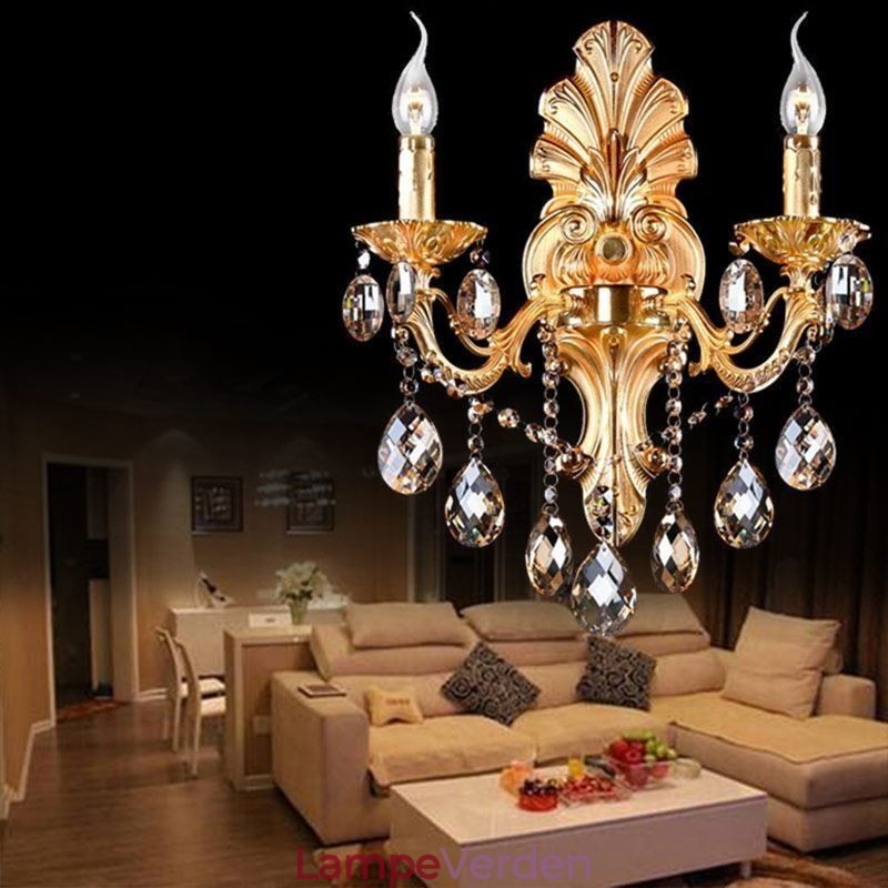 Europæisk væglampe Golden Petal Wall Sconce Exquisite Crystal Drops Light Bedside Lighting