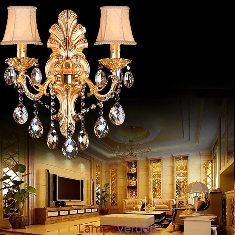 Europæisk væglampe Golden Petal Wall Sconce Exquisite Crystal Drops Light Bedside Lighting