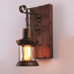 American Vintage Væglampe Industriel LOFT Væglampe Massivt Træ Glas Lampe Lys