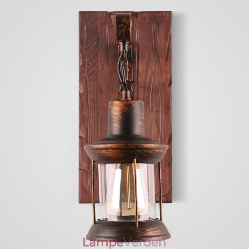 American Vintage Væglampe Industriel LOFT Væglampe Massivt Træ Glas Lampe Lys