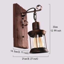American Vintage Væglampe Industriel LOFT Væglampe Massivt Træ Glas Lampe Lys
