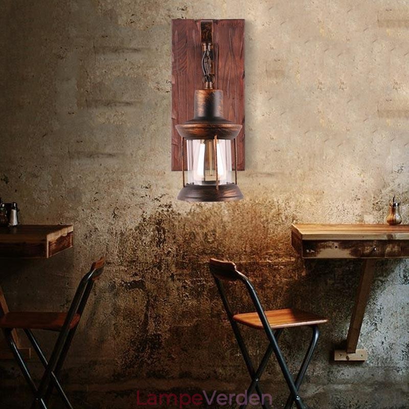 American Vintage Væglampe Industriel LOFT Væglampe Massivt Træ Glas Lampe Lys