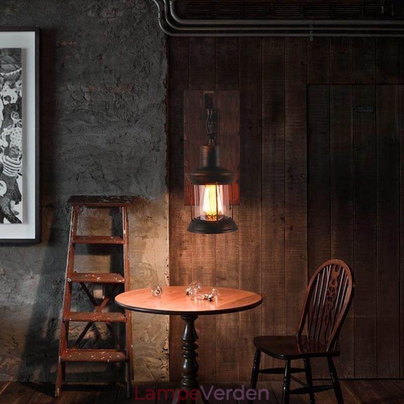 American Vintage Væglampe Industriel LOFT Væglampe Massivt Træ Glas Lampe Lys