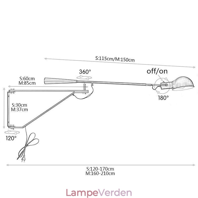 Enkelt vippearm væglampe Sengelampe til læselampe