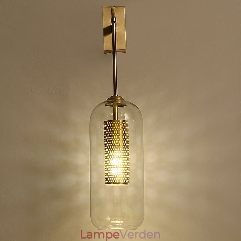 Nordic Messing Væglampe Indvendig udhulet Cylinder Glas Lampeskærm