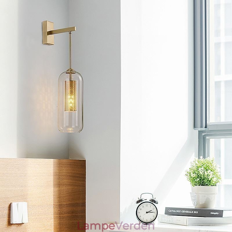 Nordic Messing Væglampe Indvendig udhulet Cylinder Glas Lampeskærm