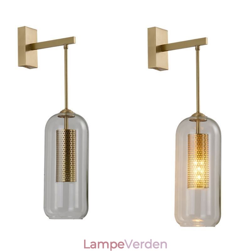 Nordic Messing Væglampe Indvendig udhulet Cylinder Glas Lampeskærm