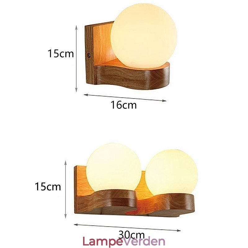 Nordic Solid Wood Væglampe Hyggelig Kugleform Sconce Light