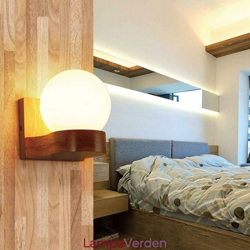 Nordic Solid Wood Væglampe Hyggelig Kugleform Sconce Light