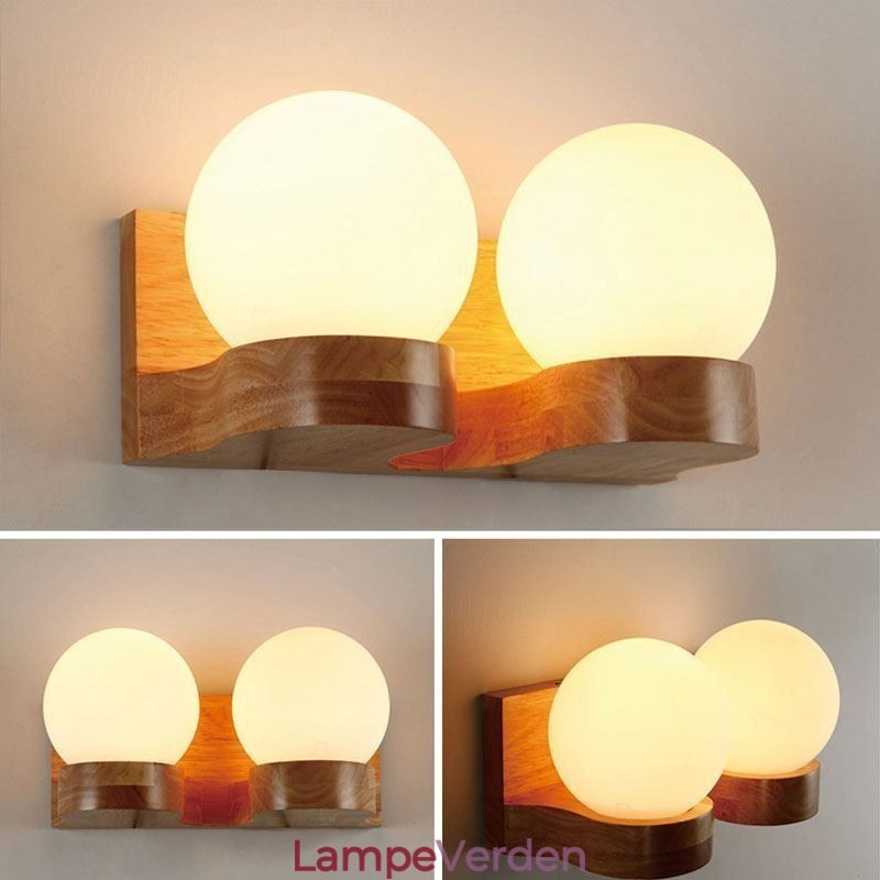 Nordic Solid Wood Væglampe Hyggelig Kugleform Sconce Light