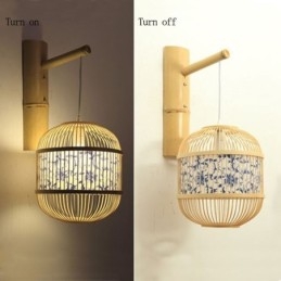 Cage Design Væglampe Creative Bamboo Hanging Wall Sconce Bedside Dekorative Light
