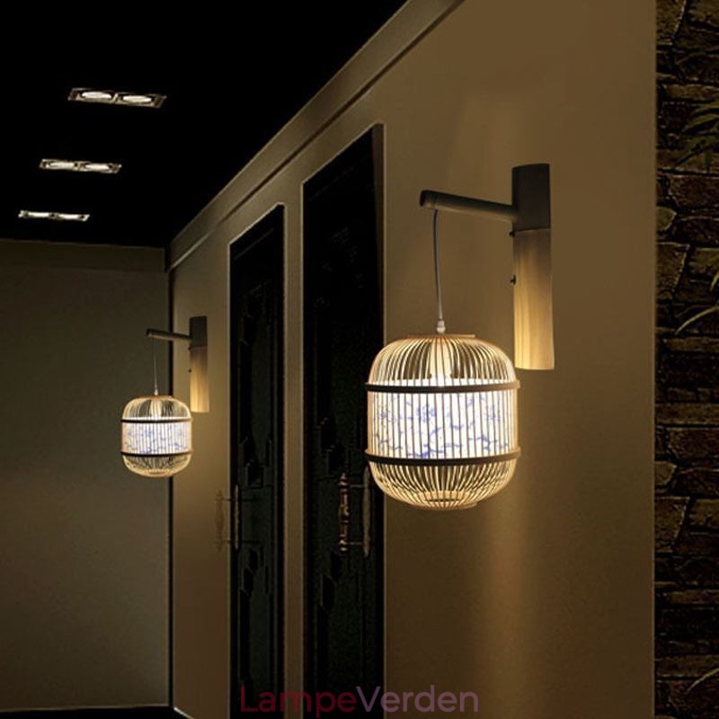 Cage Design Væglampe Creative Bamboo Hanging Wall Sconce Bedside Dekorative Light