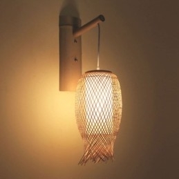 Nedadgående bambus væglampe landlig rund væglampe Bedside Teahouse Creative Light