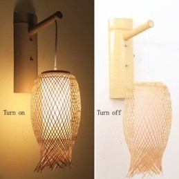 Nedadgående bambus væglampe landlig rund væglampe Bedside Teahouse Creative Light