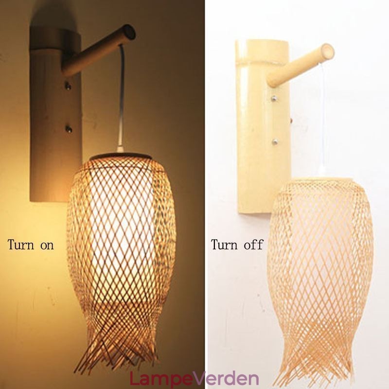 Nedadgående bambus væglampe landlig rund væglampe Bedside Teahouse Creative Light