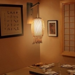 Nedadgående bambus væglampe landlig rund væglampe Bedside Teahouse Creative Light