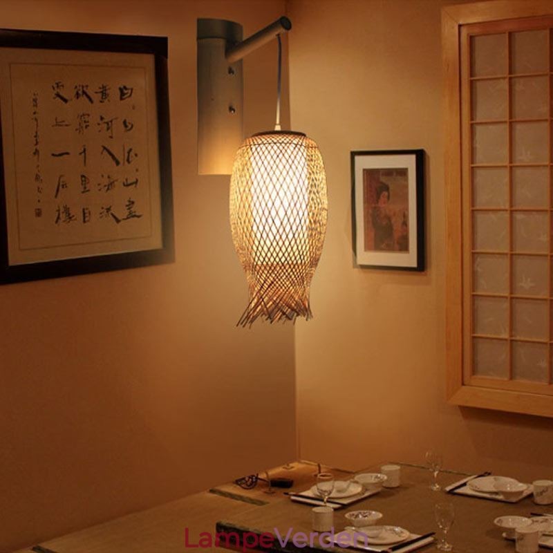 Nedadgående bambus væglampe landlig rund væglampe Bedside Teahouse Creative Light
