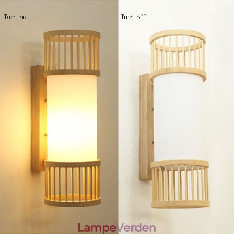 Lodret bambus væglampe Kreativ rund væglampet Sengetrappebelysning