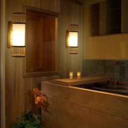 Lodret bambus væglampe Kreativ rund væglampet Sengetrappebelysning