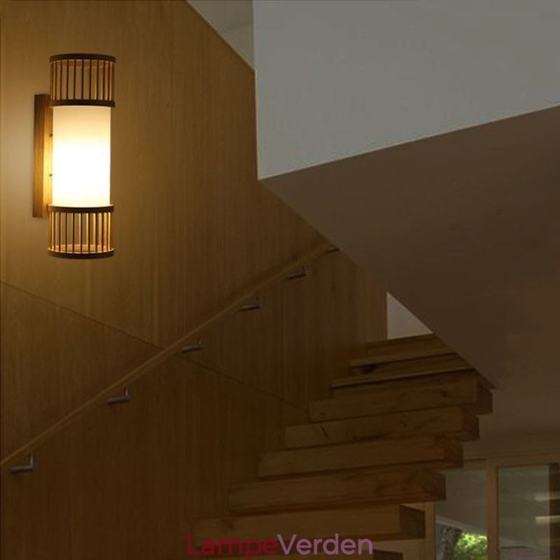 Lodret bambus væglampe Kreativ rund væglampet Sengetrappebelysning
