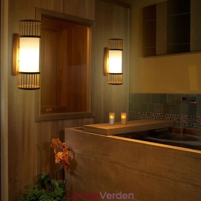 Lodret bambus væglampe Kreativ rund væglampet Sengetrappebelysning