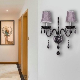 Europæisk stil Crystal Sconce Sort to lys stearinlys væglampe