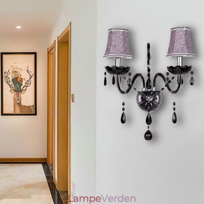 Europæisk stil Crystal Sconce Sort to lys stearinlys væglampe