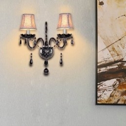 Europæisk stil Crystal Sconce Sort to lys stearinlys væglampe