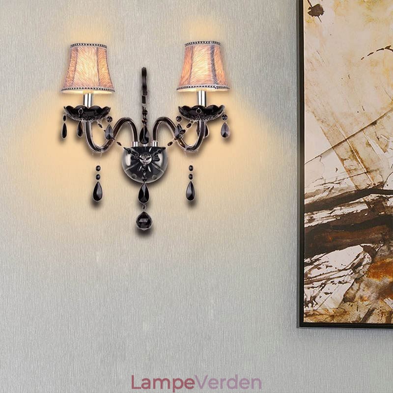 Europæisk stil Crystal Sconce Sort to lys stearinlys væglampe