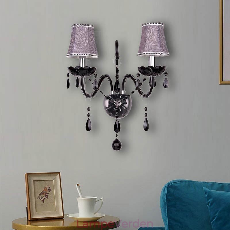 Europæisk stil Crystal Sconce Sort to lys stearinlys væglampe