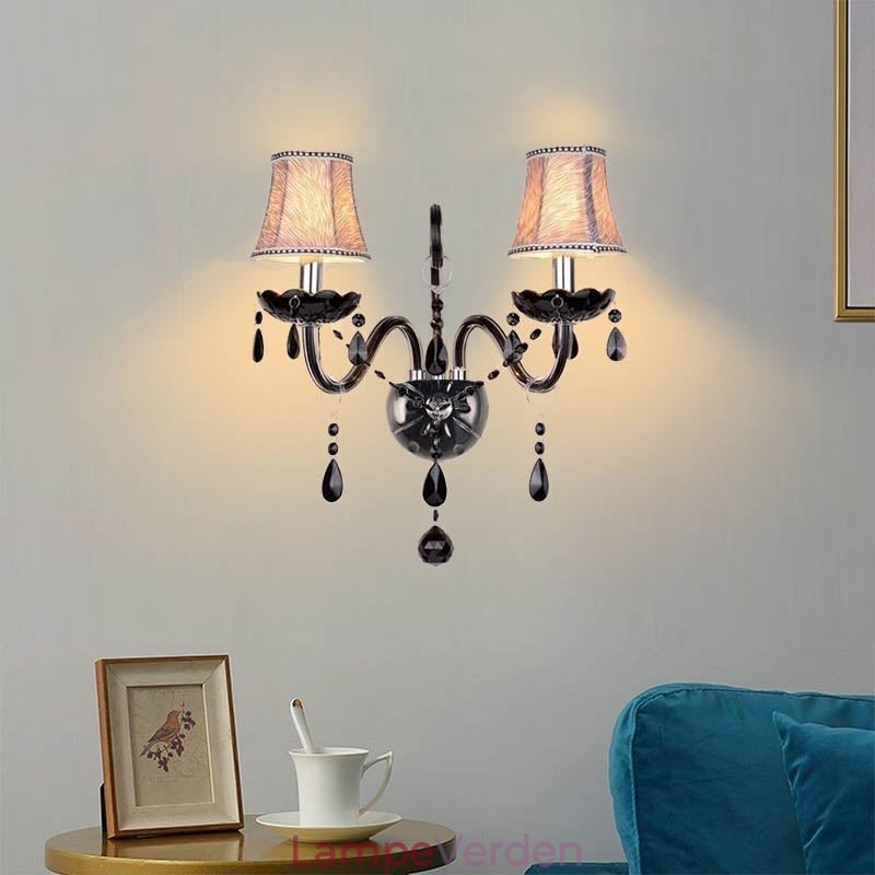 Europæisk stil Crystal Sconce Sort to lys stearinlys væglampe