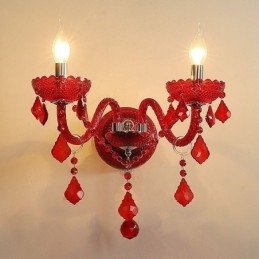 Europæisk Crystal Sconce Væglampe Rød Farve Lys