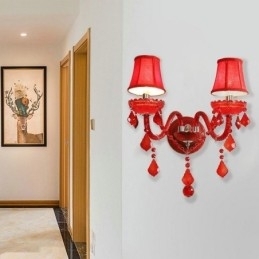 Europæisk Crystal Sconce Væglampe Rød Farve Lys