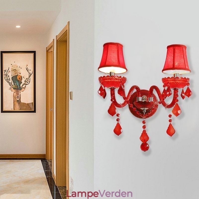 Europæisk Crystal Sconce Væglampe Rød Farve Lys