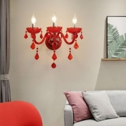 Europæisk Crystal Sconce Væglampe Rød Farve Lys