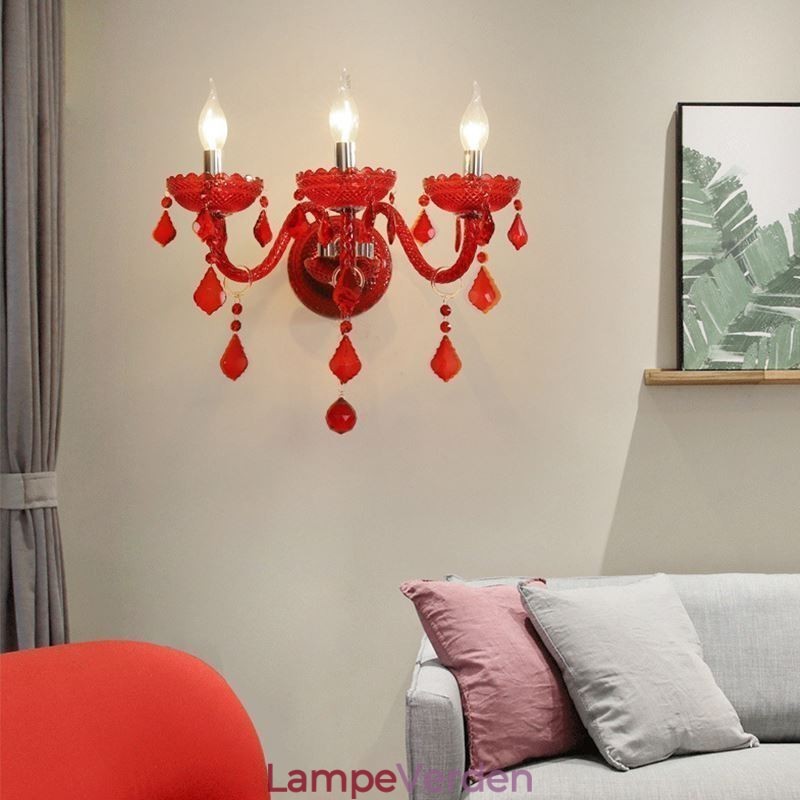 Europæisk Crystal Sconce Væglampe Rød Farve Lys
