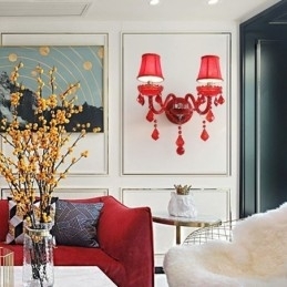 Europæisk Crystal Sconce Væglampe Rød Farve Lys