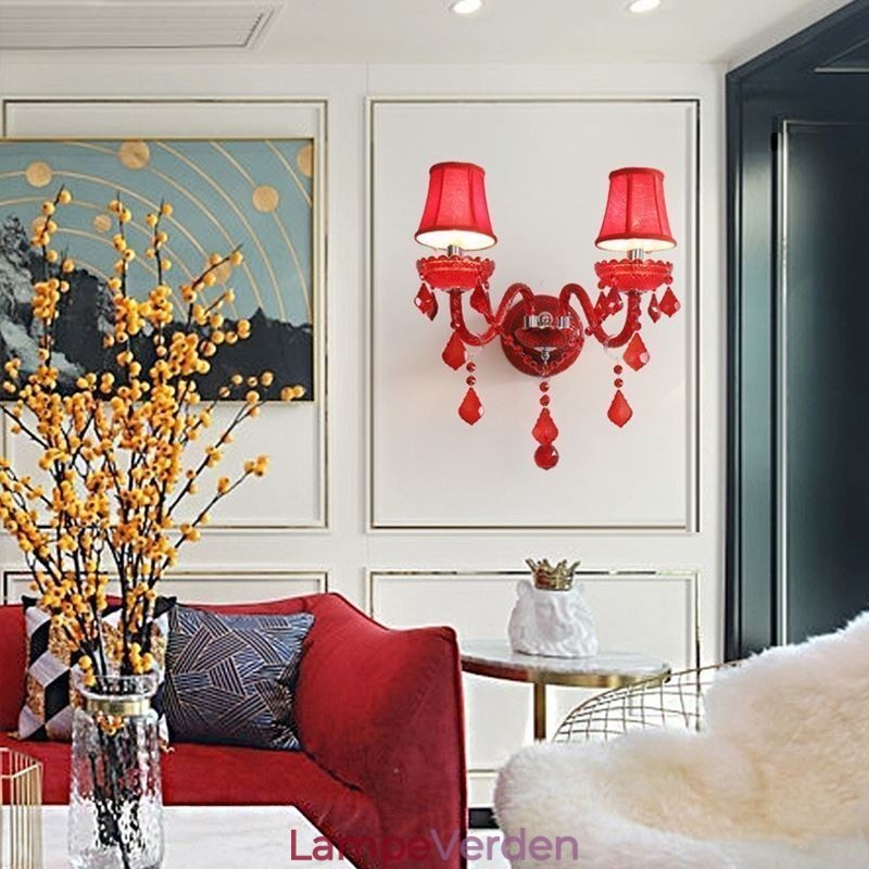 Europæisk Crystal Sconce Væglampe Rød Farve Lys