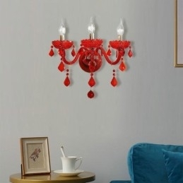Europæisk Crystal Sconce Væglampe Rød Farve Lys