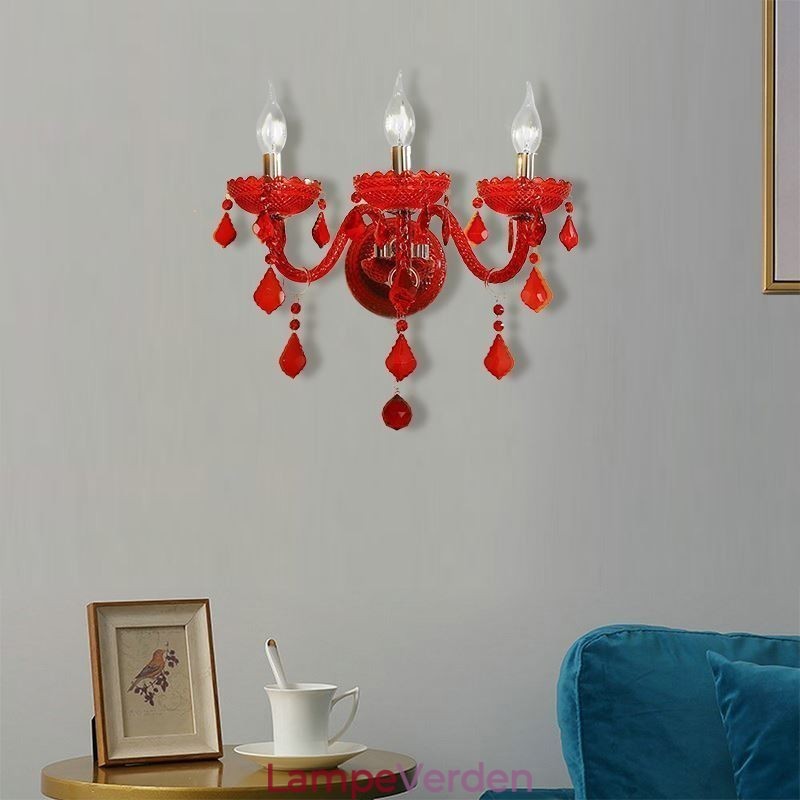 Europæisk Crystal Sconce Væglampe Rød Farve Lys