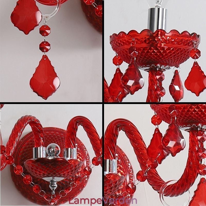 Europæisk Crystal Sconce Væglampe Rød Farve Lys